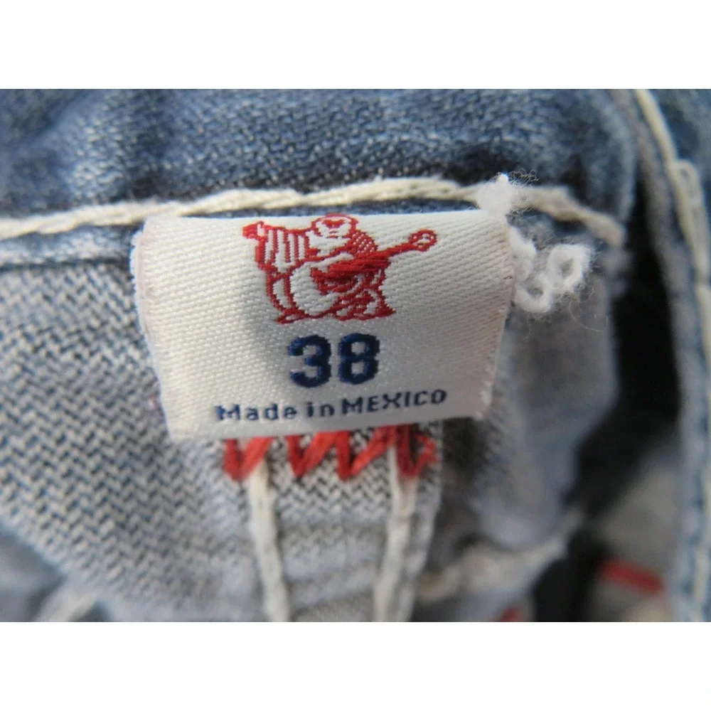 Vtg True Religion Red Super T Jeans Mens 38x34 Thick Stitch Flap Pockets Blue